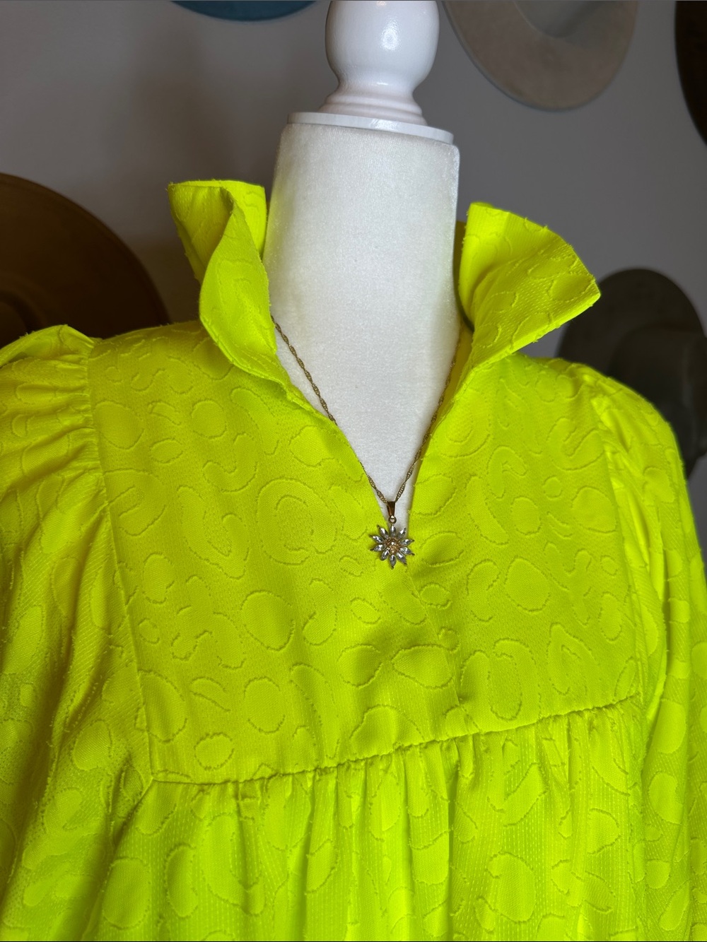 Emily McCarthy Neon Yellow Puff Sleeve Babydoll Dress - Picture 3 of 7